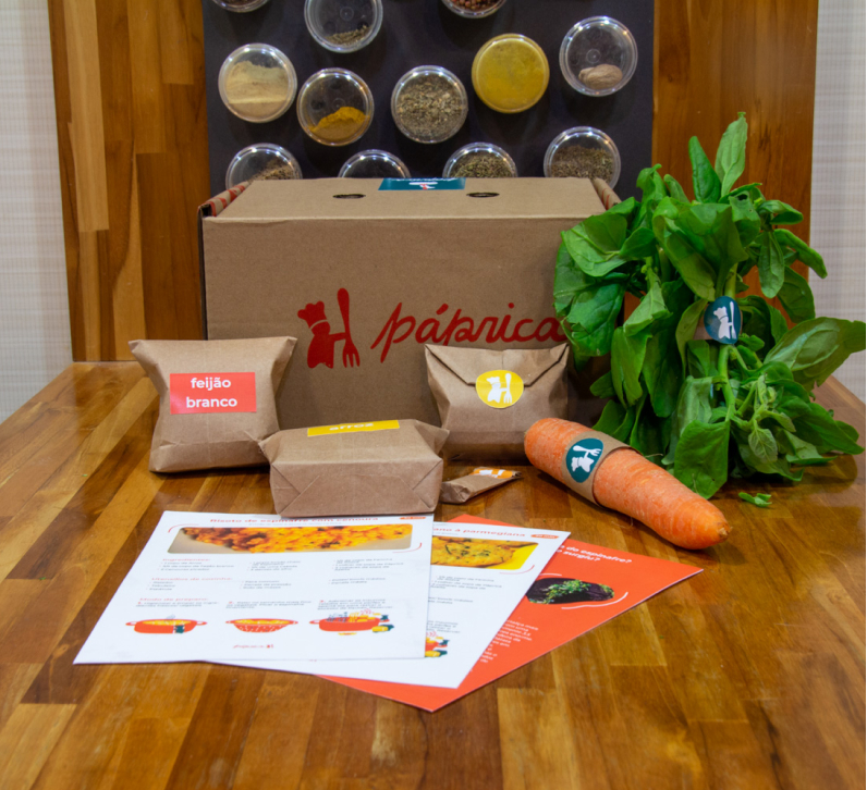 Delivery box with fresh ingredients and recipes