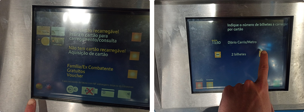 Current machine user interface, showing two screens in a photo grid