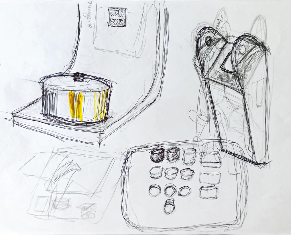 Draft of the final version of the machine, showing the rotation wheel: the main point of interaction of our interface.