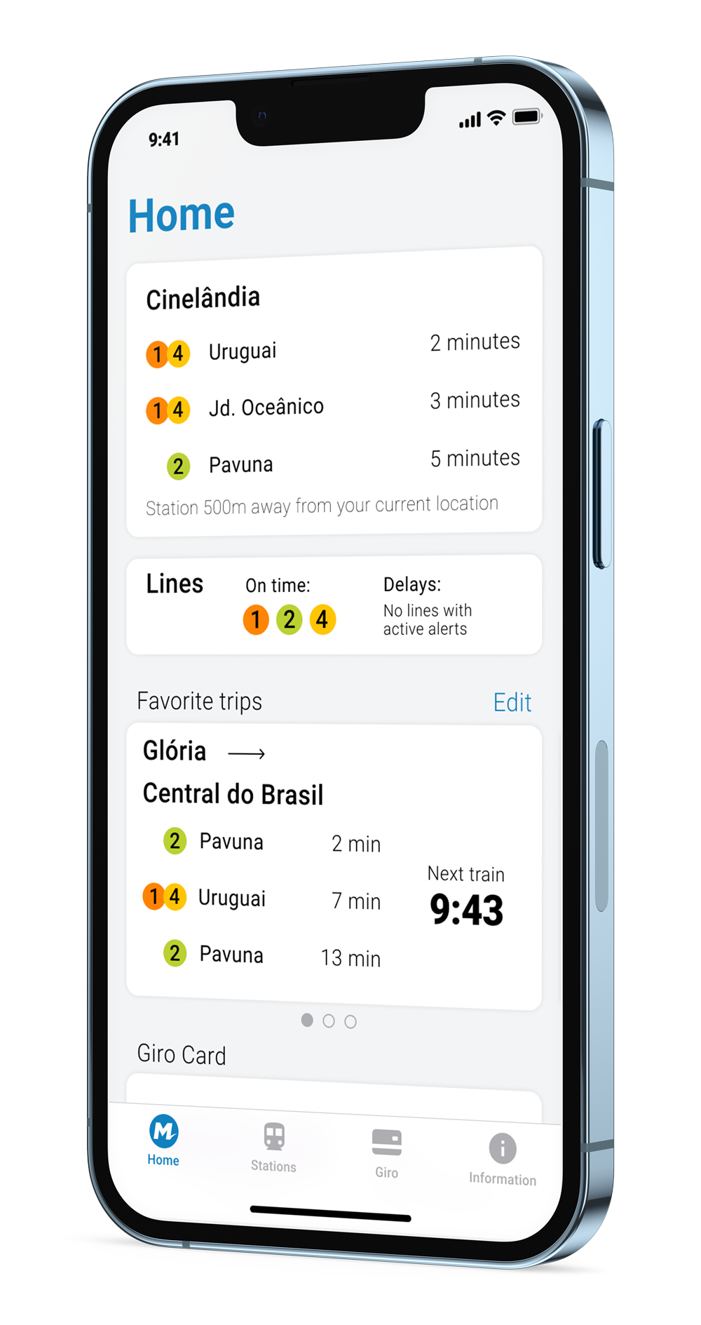 Metrô Rio app homescreen displayed in an iPhone