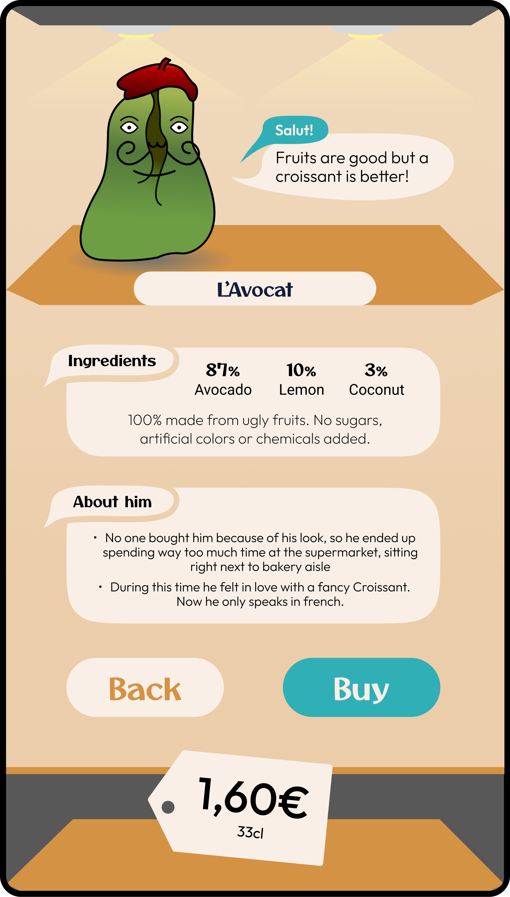 Machine on the avocado smoothie details page