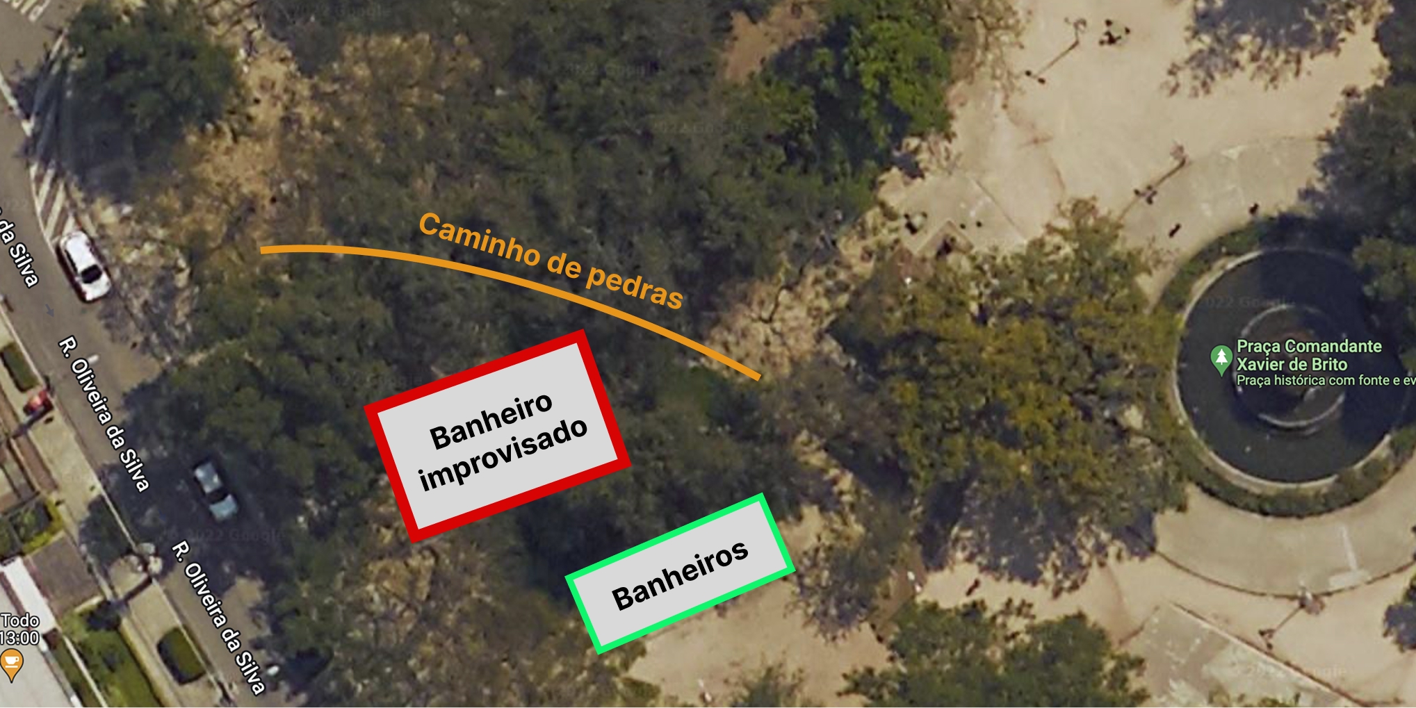 esquema mostrando banheiro e banheiro improvisado na praça